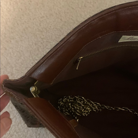 VINTAGE CHOCOLATE BROWN CLUTCH/ SHOULDER BAG WITH CHAIN STRAP - Picture 4 of 8